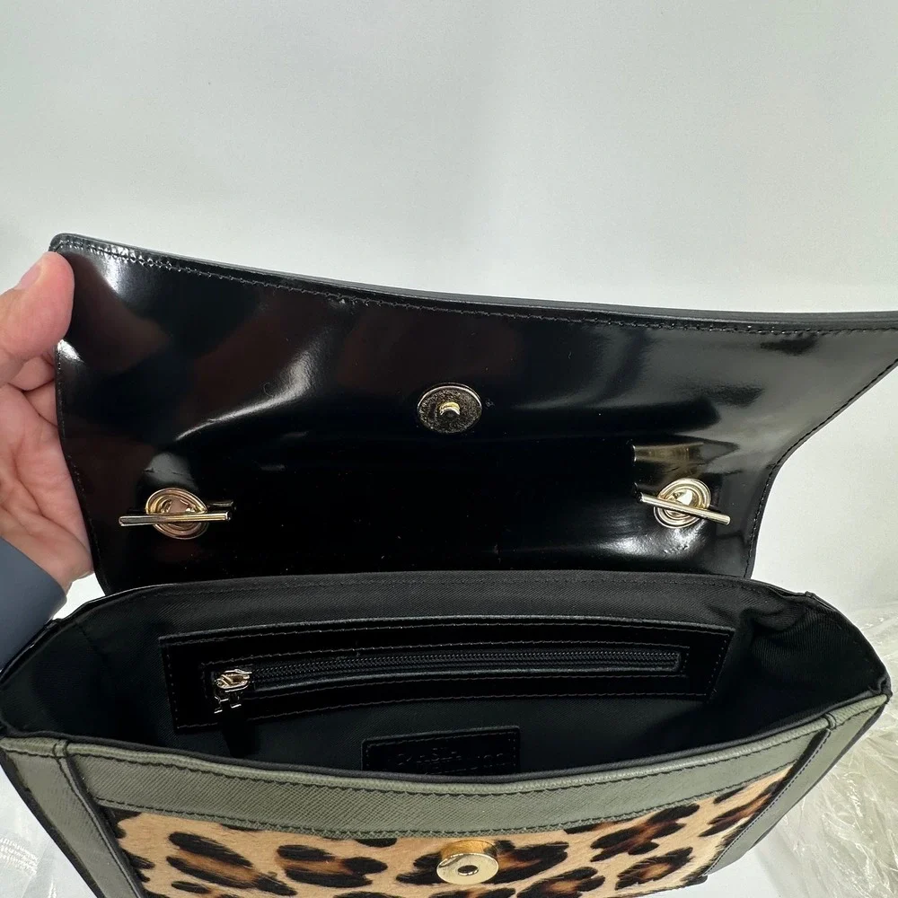 AB Asia Belluci Leopard Print‎ Faux Fur Italian Crossbody Bag Edgy Glam Evening